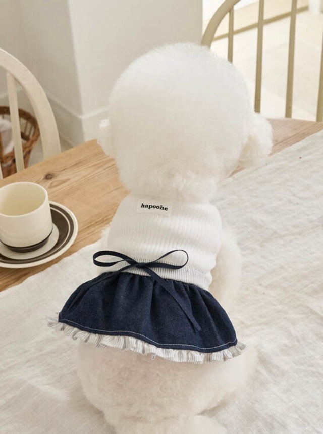 【即納】Mini Denim Ops〈ネイビー〉/hapoohe　韓国犬服