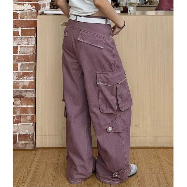 コントラストステッチワイドシルエットカーゴパンツ 2col R02455