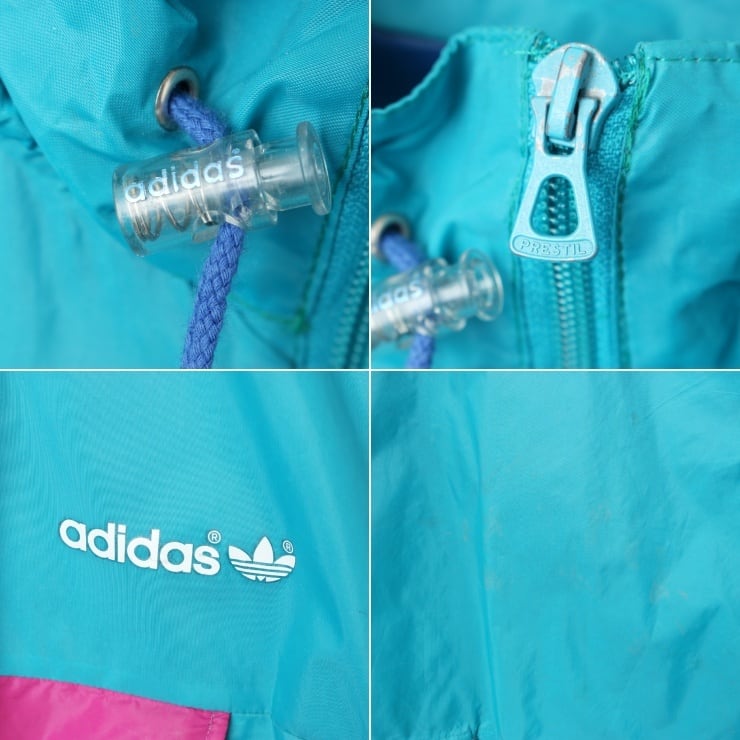 80s 90s EURO adidas アディダス アノラックパーカー ハーフジップ ナイロン ジャケット ブルー メンズM トレフォイル  ヨーロッパ古着　010523aw11