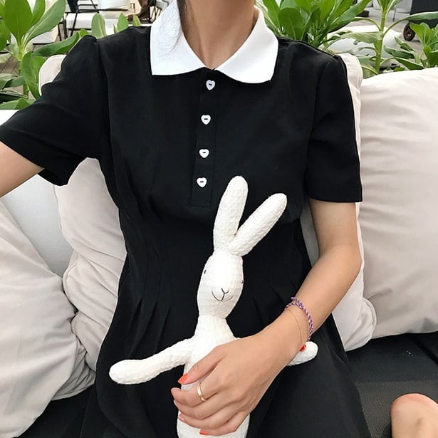 春 夏 レディース ワンピース 黒 シャツワンピ 半袖 ひざ丈 ブラック