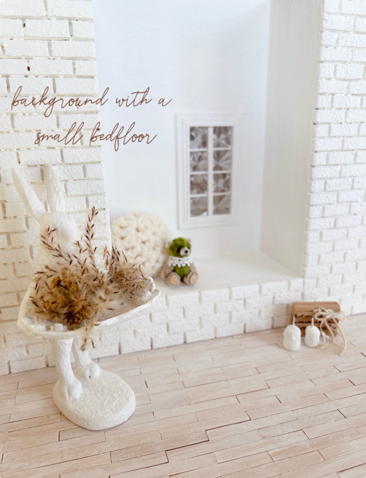 ホワイトモールディング壁と床セット ミニチュア ドールハウス 背景