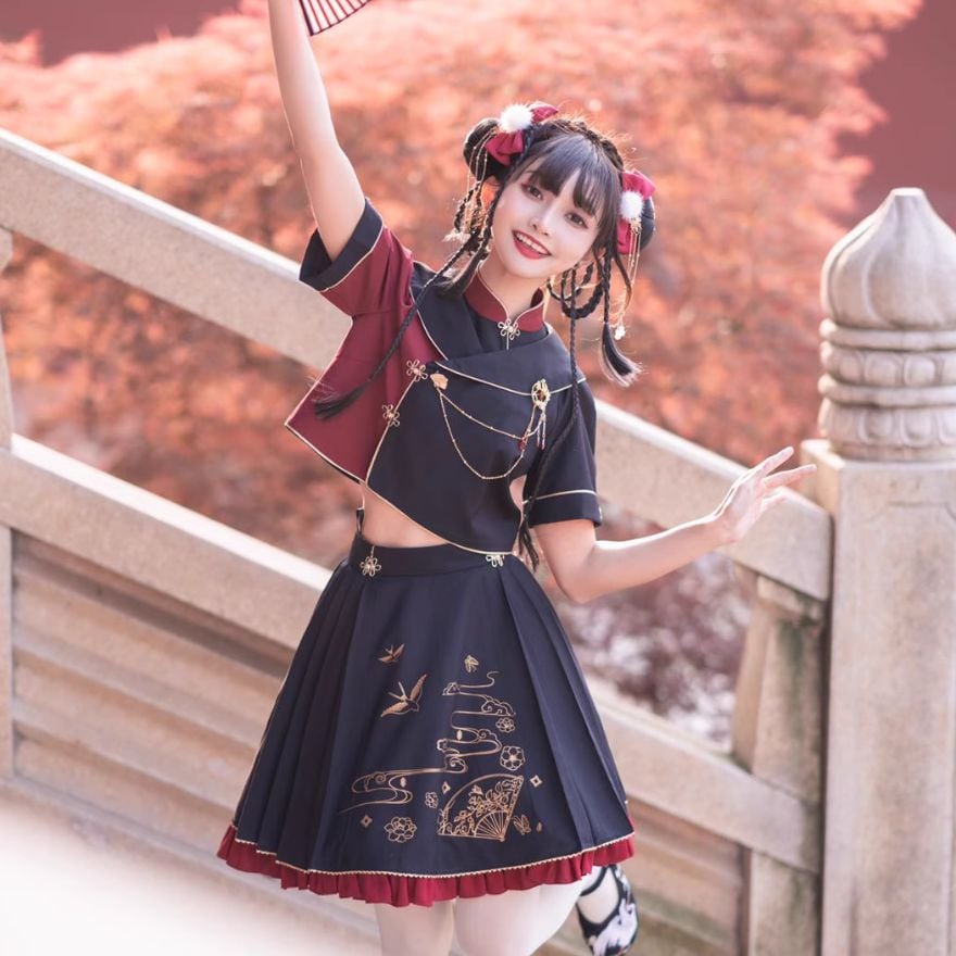 天使と悪魔 サブカル系 セットアップ チャイナ風 スタンドカラー