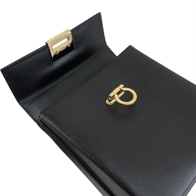 Salvatore Ferragamo サルヴァトーレ フェラガモ ハンドバッグ ブラック ガンチーニ レザー 型押し 2way vintage ヴィンテージ オールド zaxbv3
