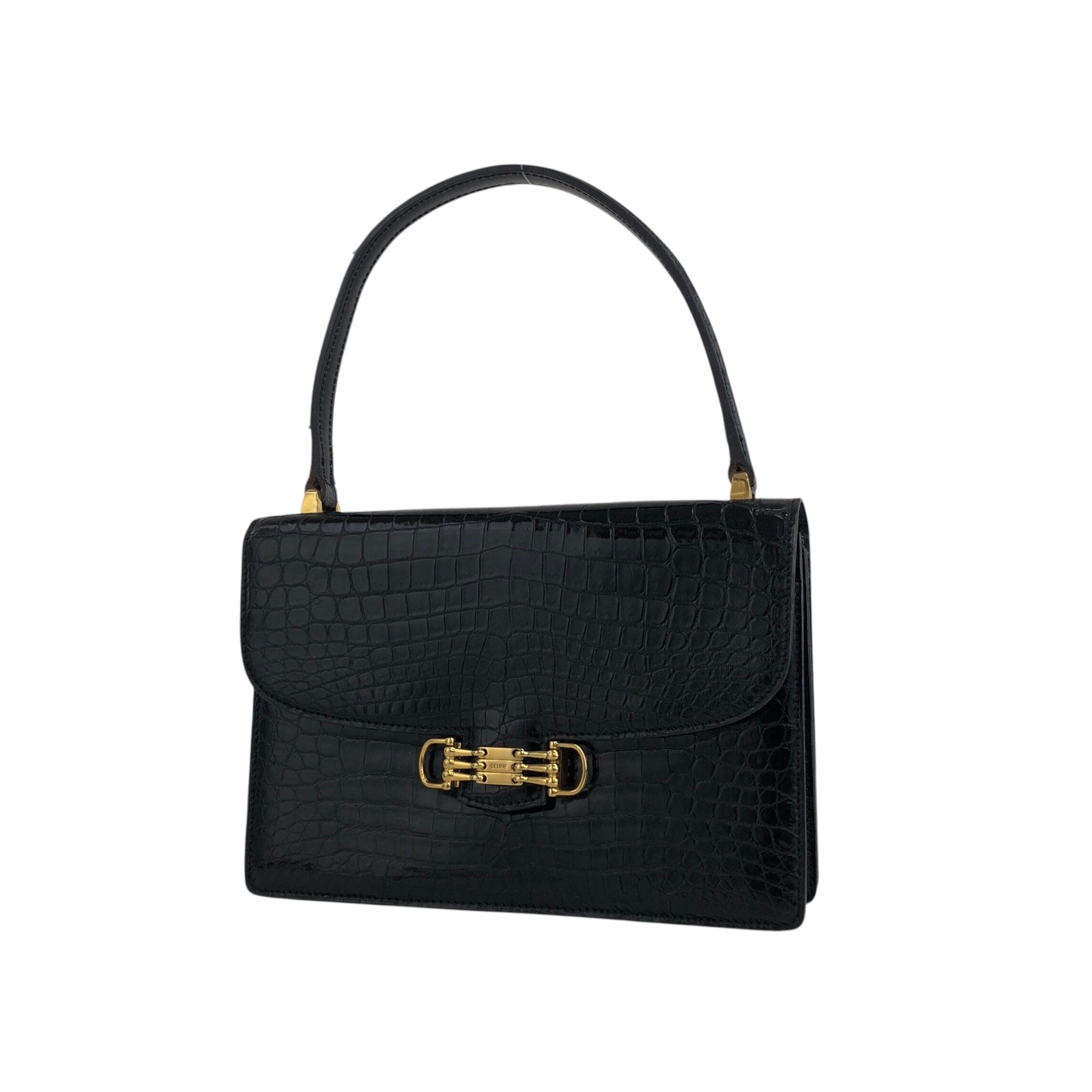 CELINE セリーヌ ハンドバッグ ブラック ホースビット クロコ型押し