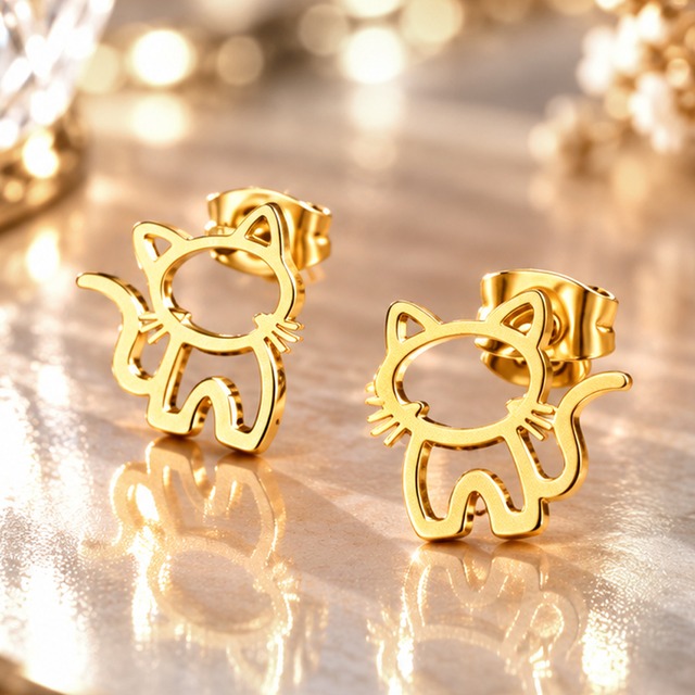 ネコ ピアス ゴールド 39 金属アレルギー対応 ステンレス 両耳セット レディース 小ぶり 猫モチーフ ネコ 猫 ねこ