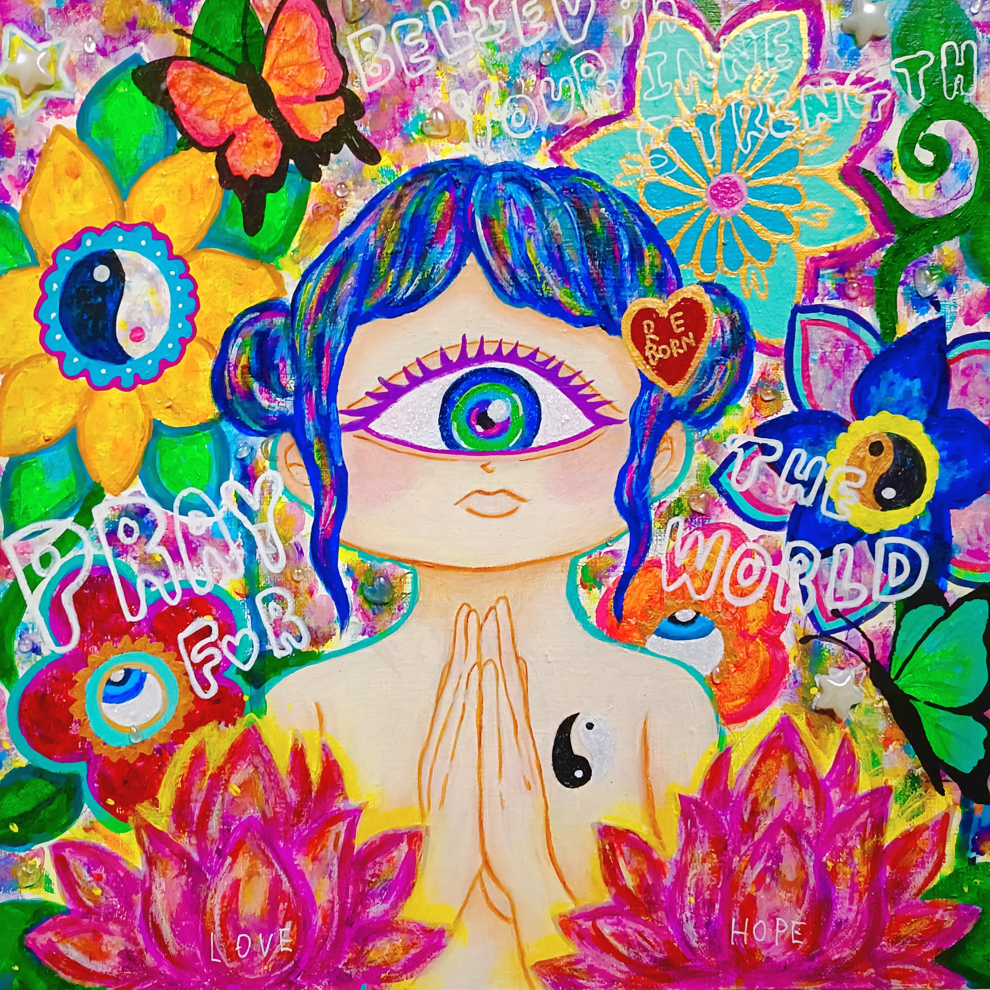 【一点物アート】Icono-Eye-再生-Message Flowers❁ 一点物アート】Icono-Eye-再生-Message Flowers❁