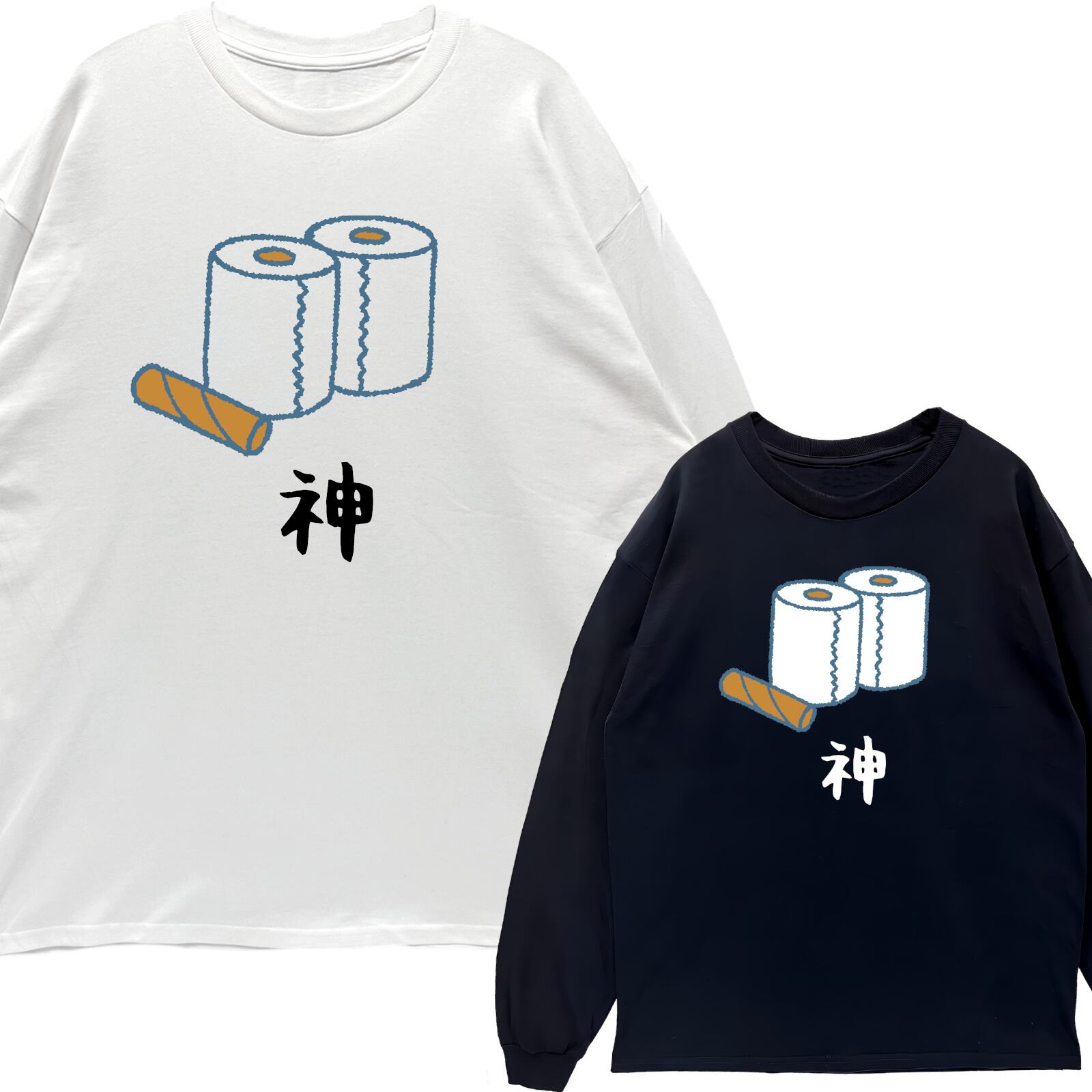 リブあり]シャケ シャチ ロンT 長袖 ロングスリーブ Tシャツ 白 黒