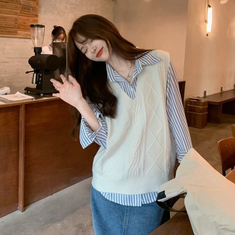 スタイルオータムニットルーズ ロング シャツ 秋物 YY-ファッション11646284666