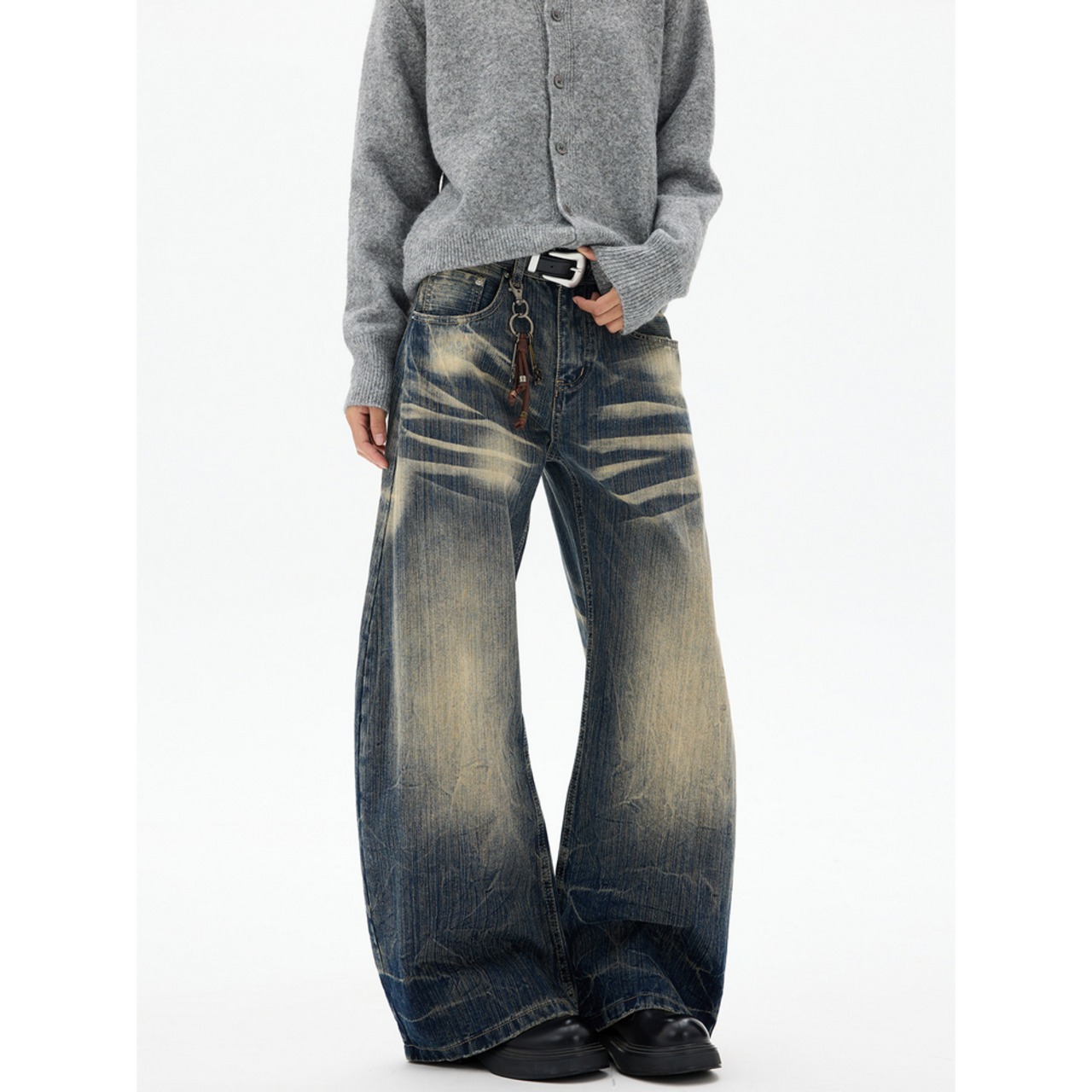 ストリート  ウォッシュ加工デニムパンツ P398