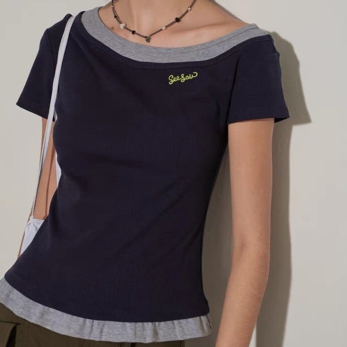 フェイクレイヤード ロゴTシャツ L1395