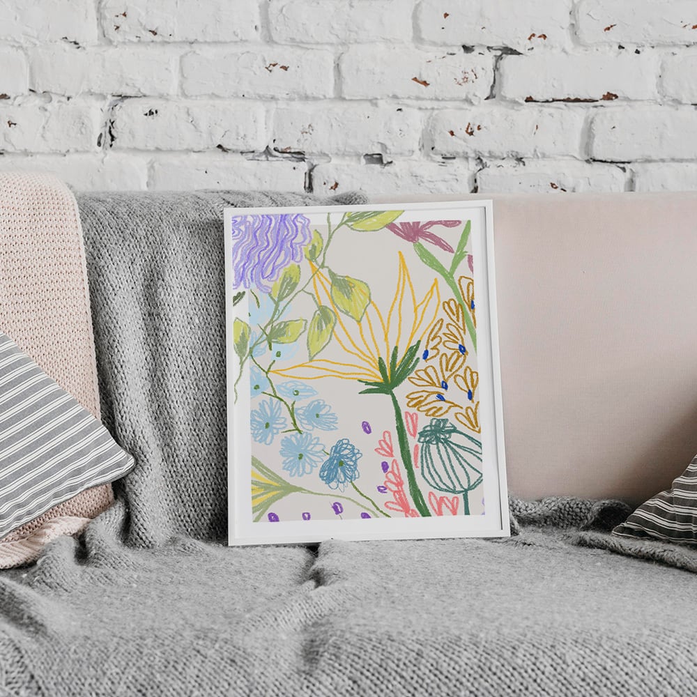 ポスター 夏のカラフルな抽象画 / i0787 / 花のクレヨン画 モダン