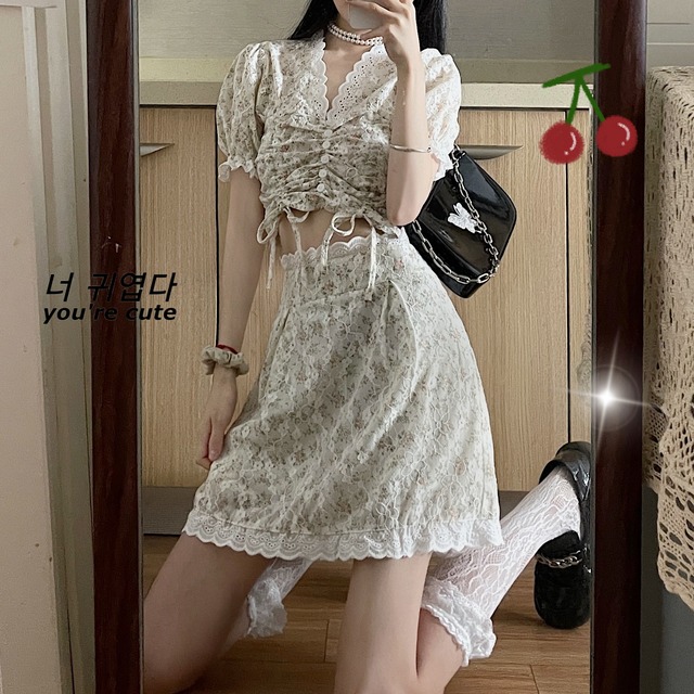 サマーレースシャツ スカート ストリート 夏物 1号婦人64671327176