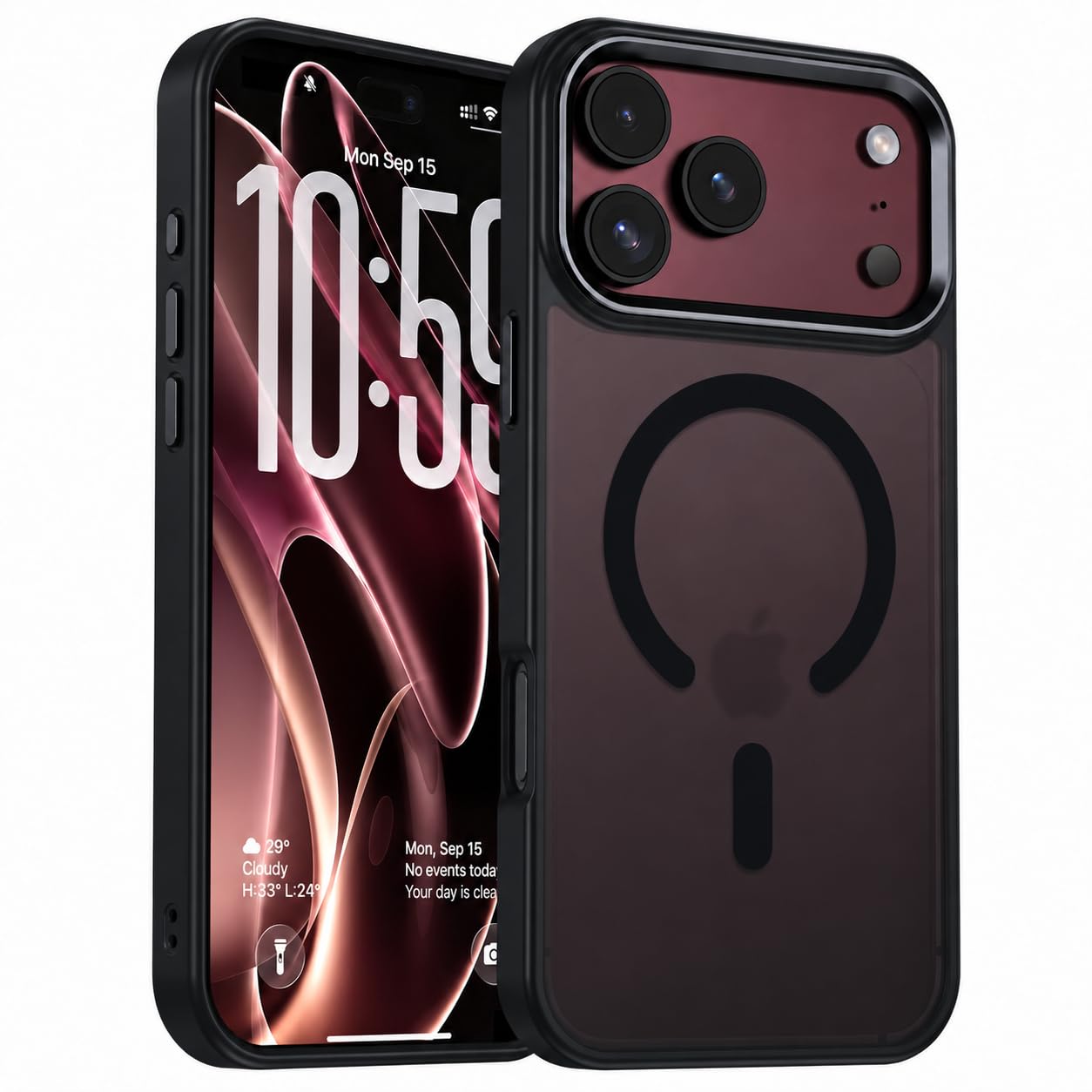 DOMAVER iPhone 18 Pro Max ケース magsafe対応 半透明 合金製カメラフレーム マット仕上 軽量6.9インチ ブラック