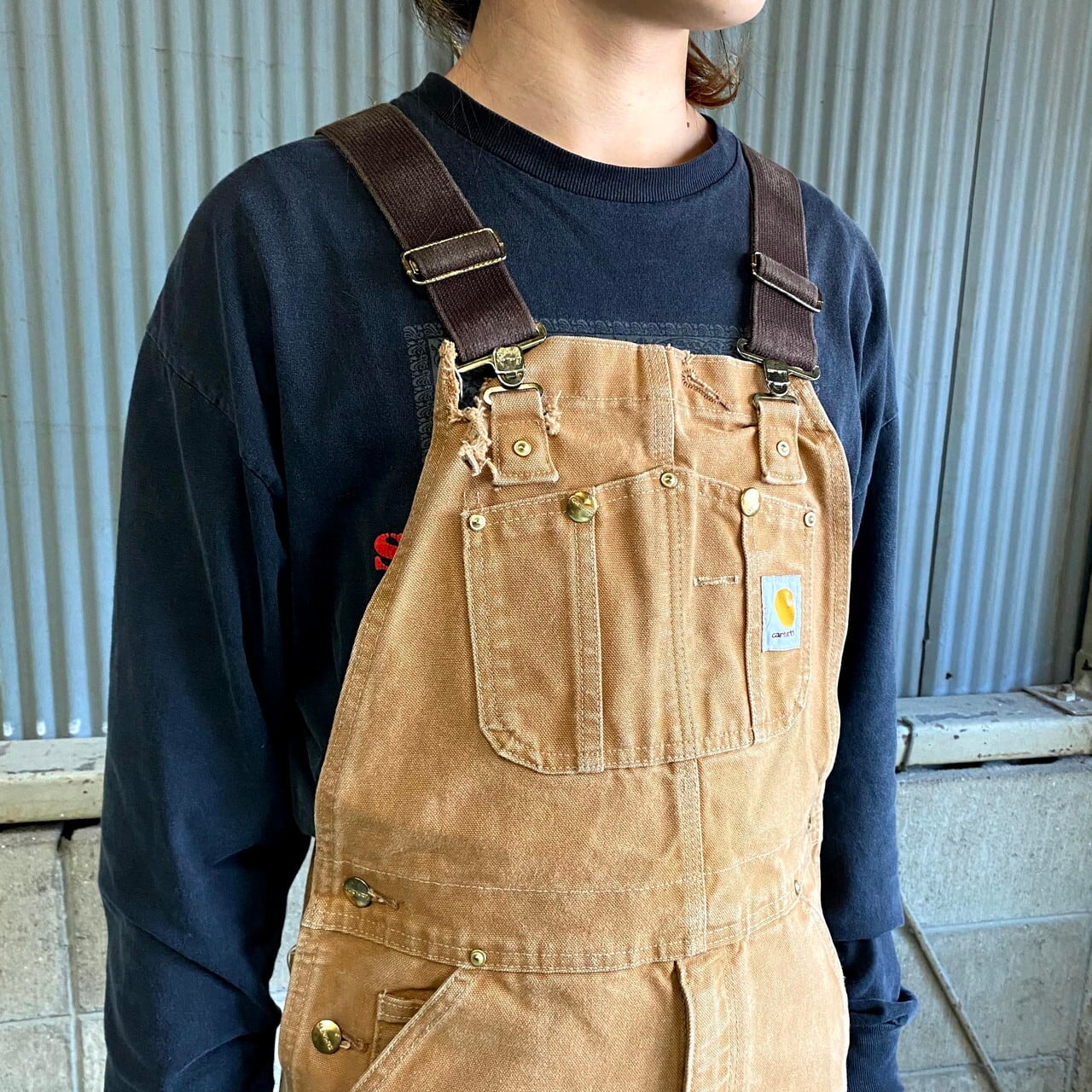 90年代 Carhartt カーハート ダック地 ダブルニー オーバーオール メンズＷ32 古着 キャメルブラウン 茶色 90s ビンテージ  ヴィンテージ【オーバーオール】 | cave 古着屋【公式】古着通販サイト