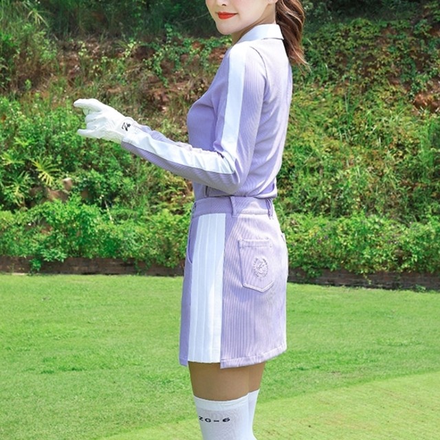 パープル　長袖トップス　スカート　セットアップ