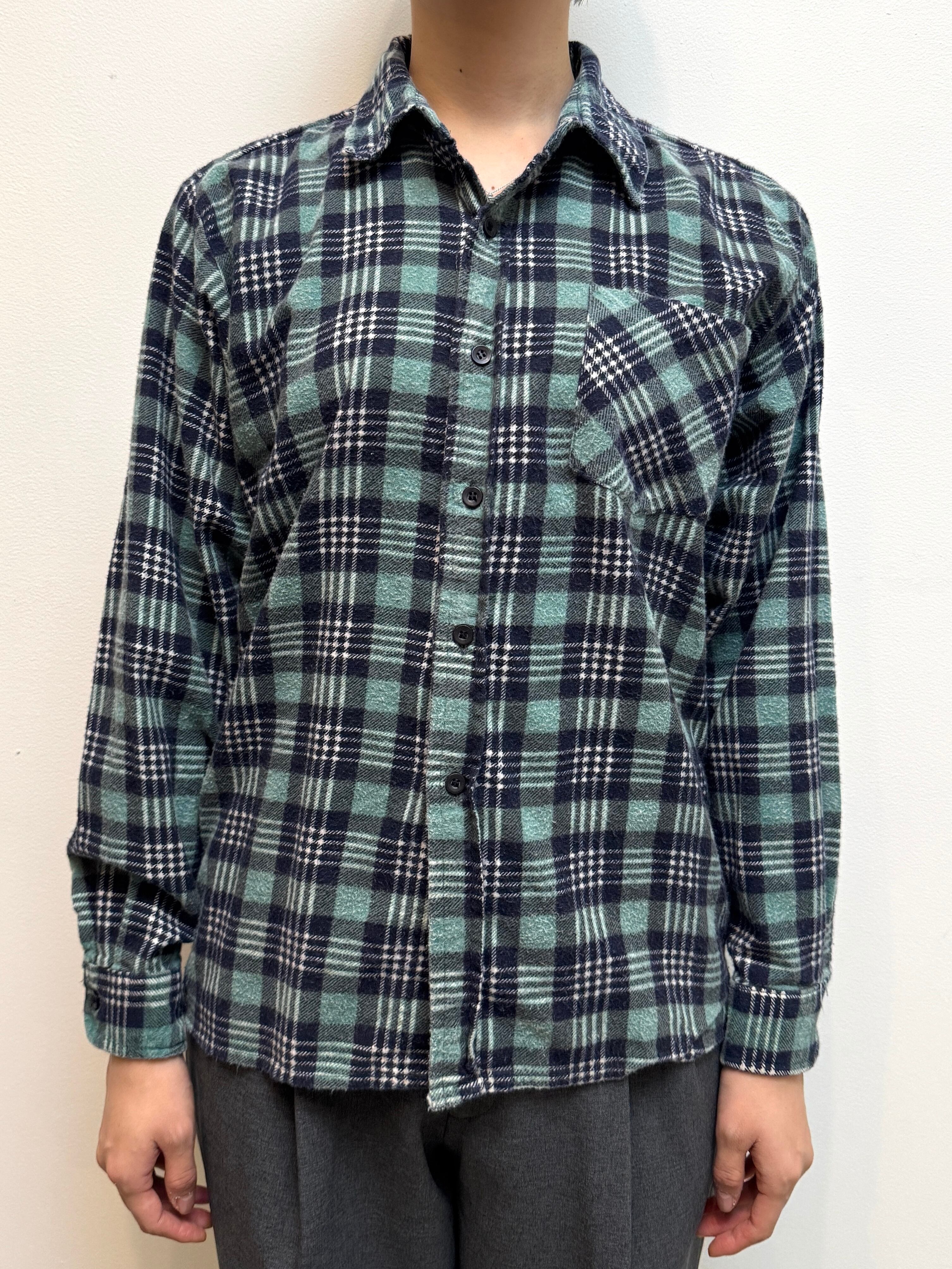 BL18-17 USED PURITAN CHECK SHIRT -GREEN×NAVY-