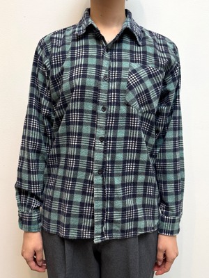 BL18-17 USED PURITAN CHECK SHIRT -GREEN×NAVY-