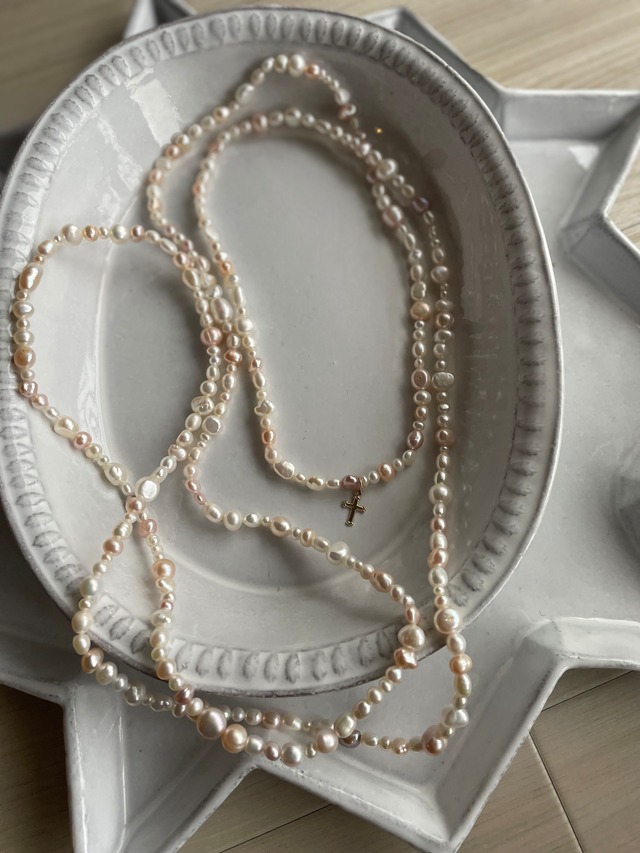 multicoloredmixpearlnecklace with cross 160㎝
