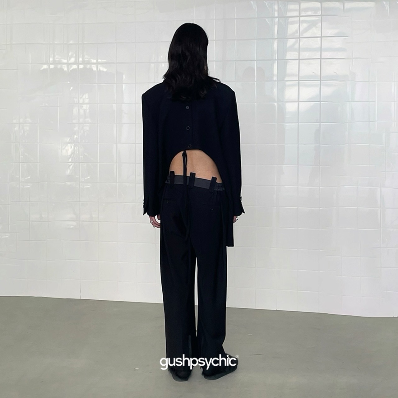 gushpsychic Stand Collar Cutting Hole Design Suit