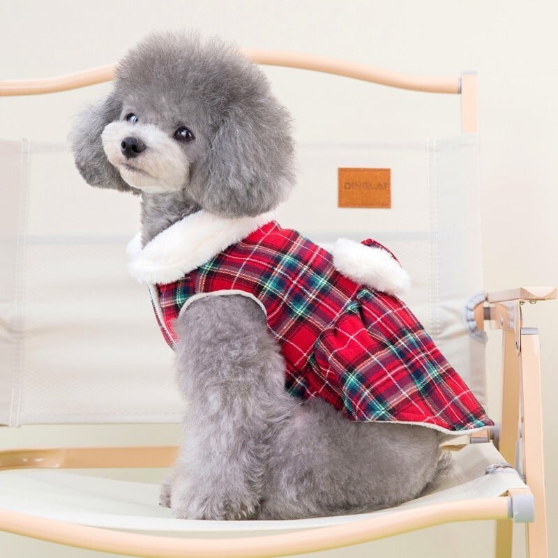 犬の服 チェック柄ワンピース コスチューム リボン 柔らかい 秋冬 加絨