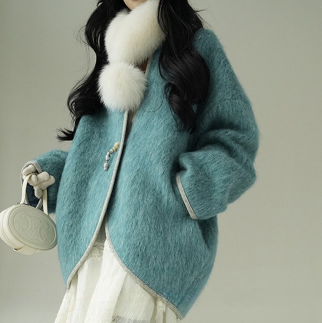 beaded deep blue wool short coat＜c1482＞