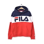 FILA フィラ ビッグロゴ スウェットパーカ 赤紺白 スポーツ トレーナー フード 古着 S @CG0263