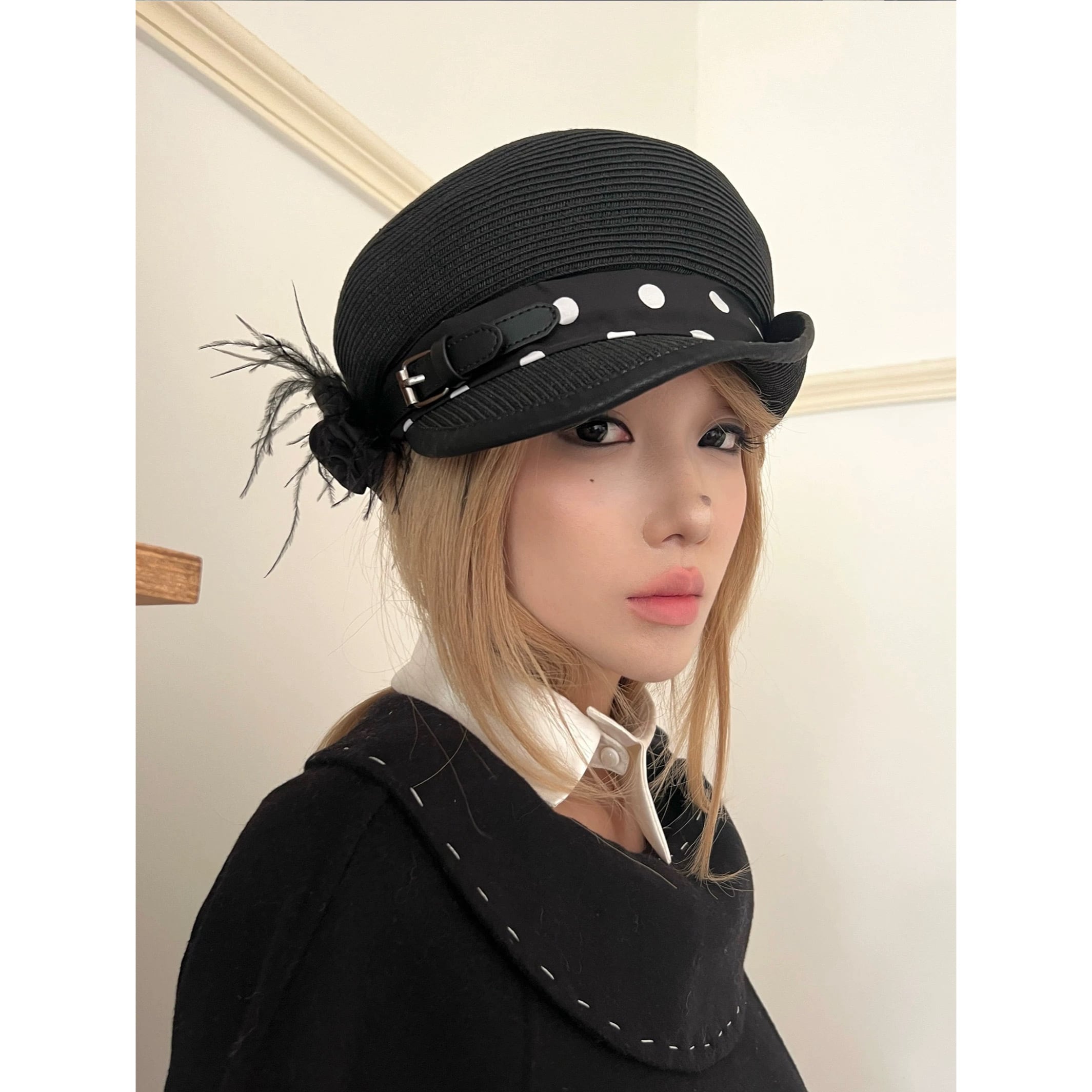 nit alcove] Black polka dot straw hat | BYORI