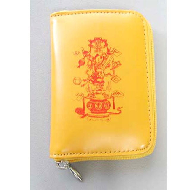 【金運・財運を招く】風水・財運 黄金色 牛革小銭入れ（95ｘ70ｘ15mm）