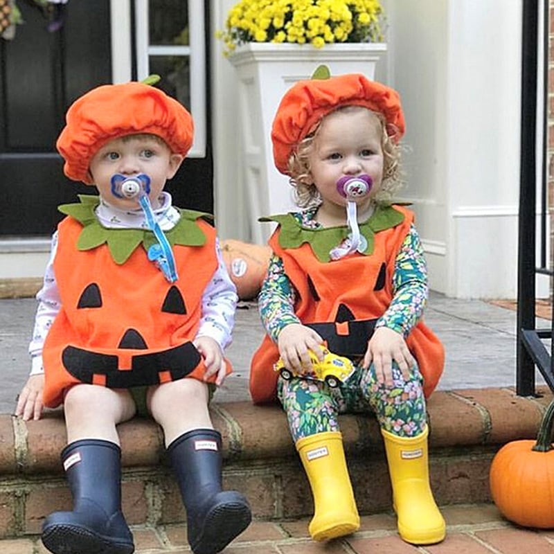 即納 ベビー幼児女の子男の子かぼちゃ服 ハロウィン 帽子付き