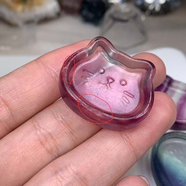 (訳)可愛い猫顔☆フローライト猫皿