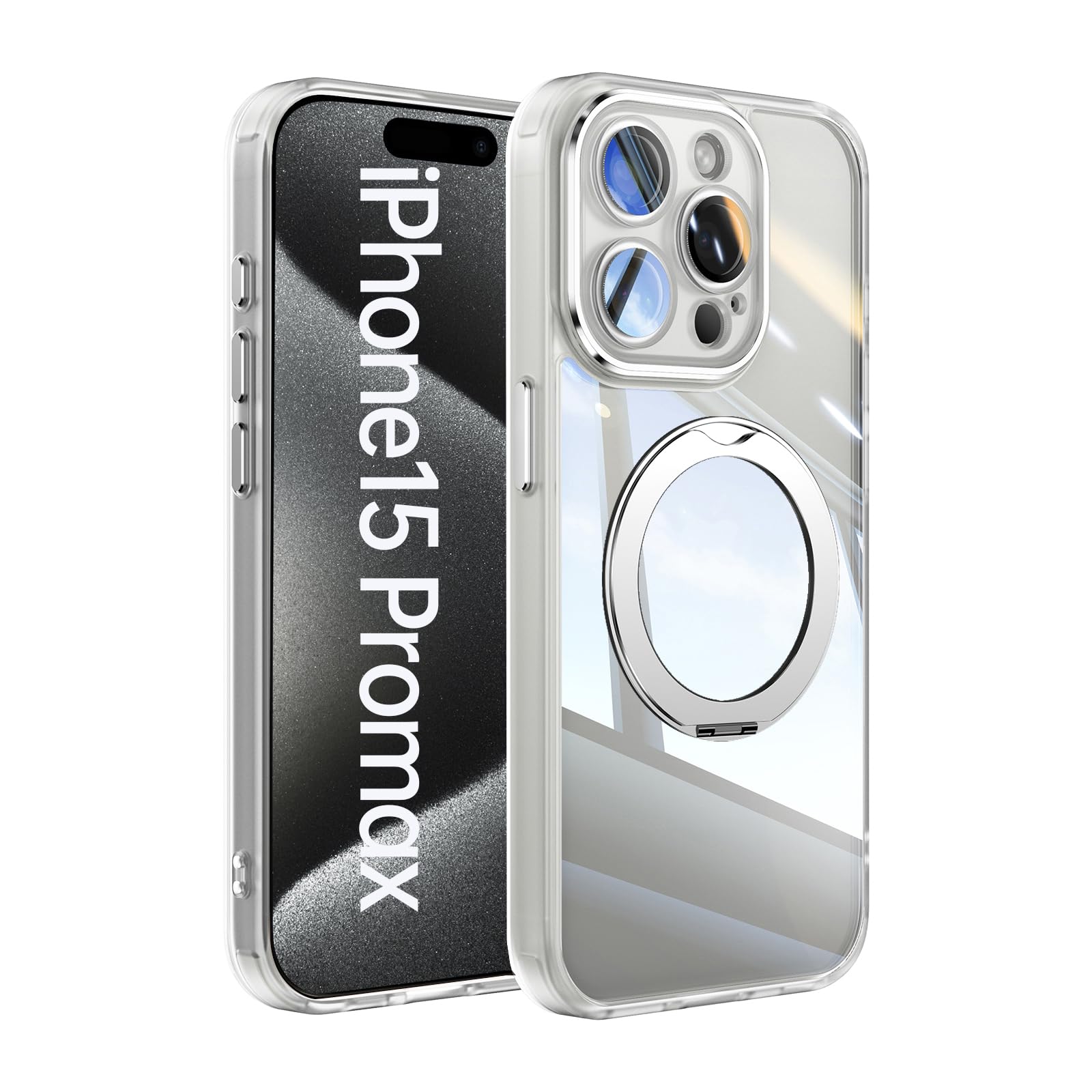 【360°回転スタンド・フルカバーレンズ保護】Cutelfon iPhone 15 Pro Max 用 ケース Magsafe対応 リング マグネット搭載 黄変防止 ワイヤレス充電対応 レンズ保護 耐衝撃 耐久性 ストラップホール付き マグセーフ対応 スマホケース アイフォン15プロマックス カバー