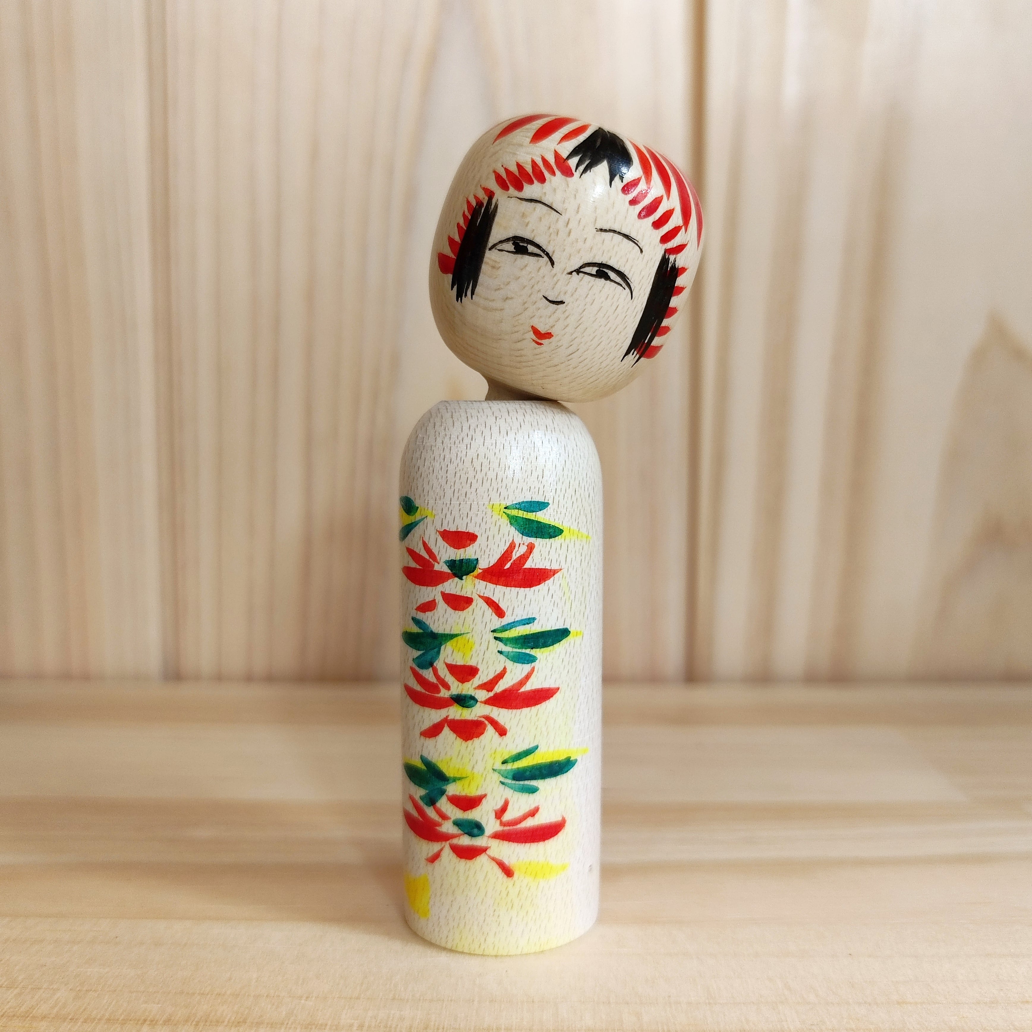 佐藤忠雄工人：南部系】音治型 こけし 重ね菊： 9cm N2TS-14