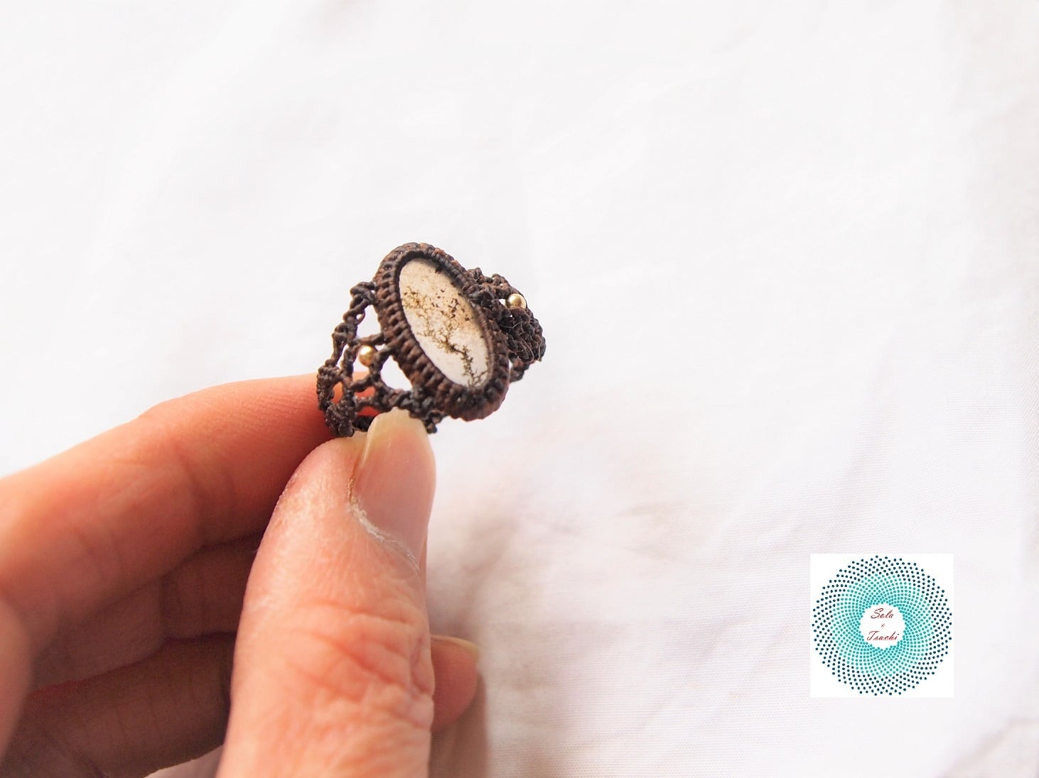 ワックスコード）デンドリティックアゲートのマクラメ編みリング