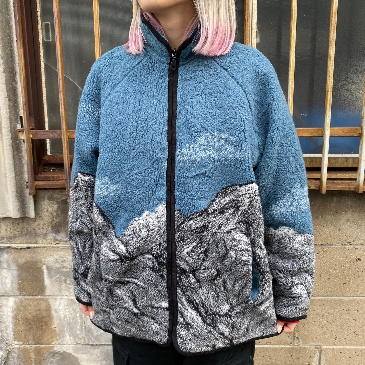90年代 OUTBROOK 雪山柄 リバーシブル ボアブルゾン レディースL 