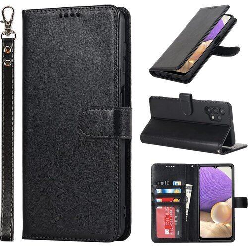 Pelanty for Galaxy A32 5G ケース手帳型 SCG08 au ケース縄掛け Samsung Galaxy A32 5G 携帯カバー PUレザー カード収納 スタンド機能 ストラップ付き マグネット式 サムスン ギャラクシー A32 5G スマホケース 全面保護 軽量薄型 耐衝撃 ブラック 1861