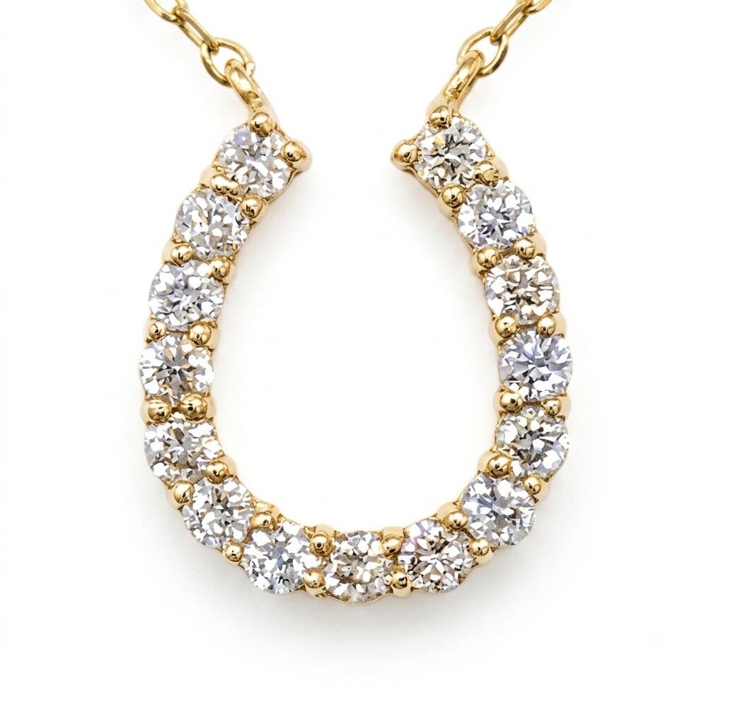 【K18WG】ダイヤモンド 馬蹄 ホースシュー ネックレス 750刻印 0.20 0.20ct ホースシュー 馬蹄 ダイヤモンド K18 ペンダント ネックレス