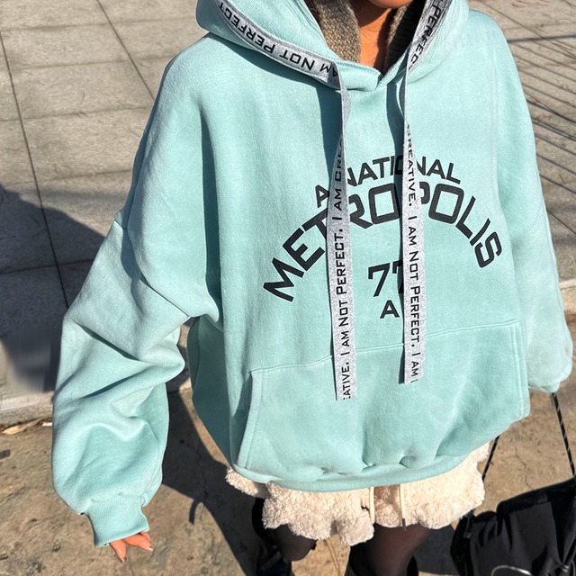 Y-4774　2026新作♡METROPOLISロゴテープデザインフーディー　ミント　1205