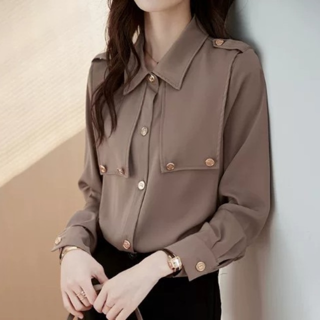 Polo collar elegant lace up chiffon blouse