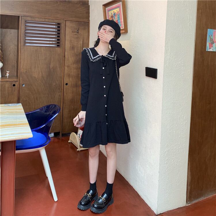 満足度99% 早い者勝ち 秋 フリル ニット 長袖 ワンピース スリムフィット Aライン ハイウエスト