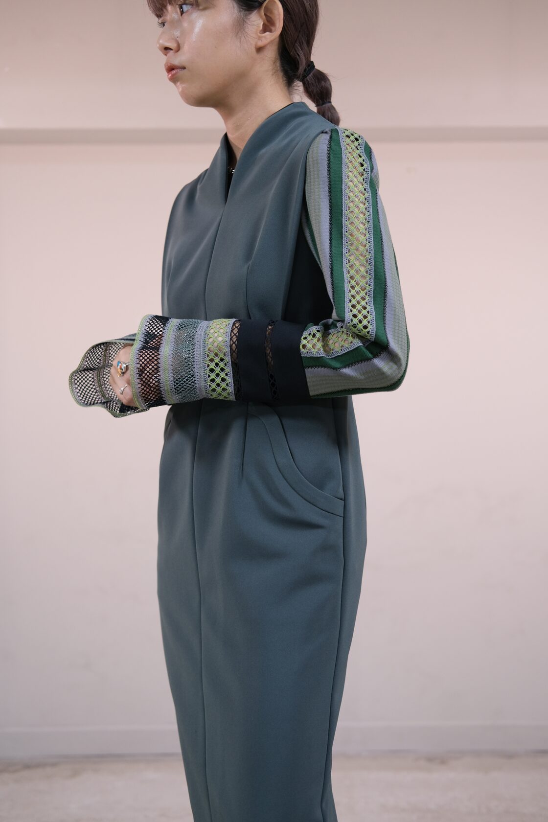 Mame Kurogouchi】Acetate Polyester Torchon Lace Sleeve Dress 
