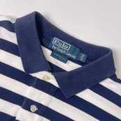 Polo by Ralph Lauren ラルフローレン CUSTOM FIT ボーダー 鹿の子 半袖 ポロシャツ L/ネイビー×ホワイト メンズ