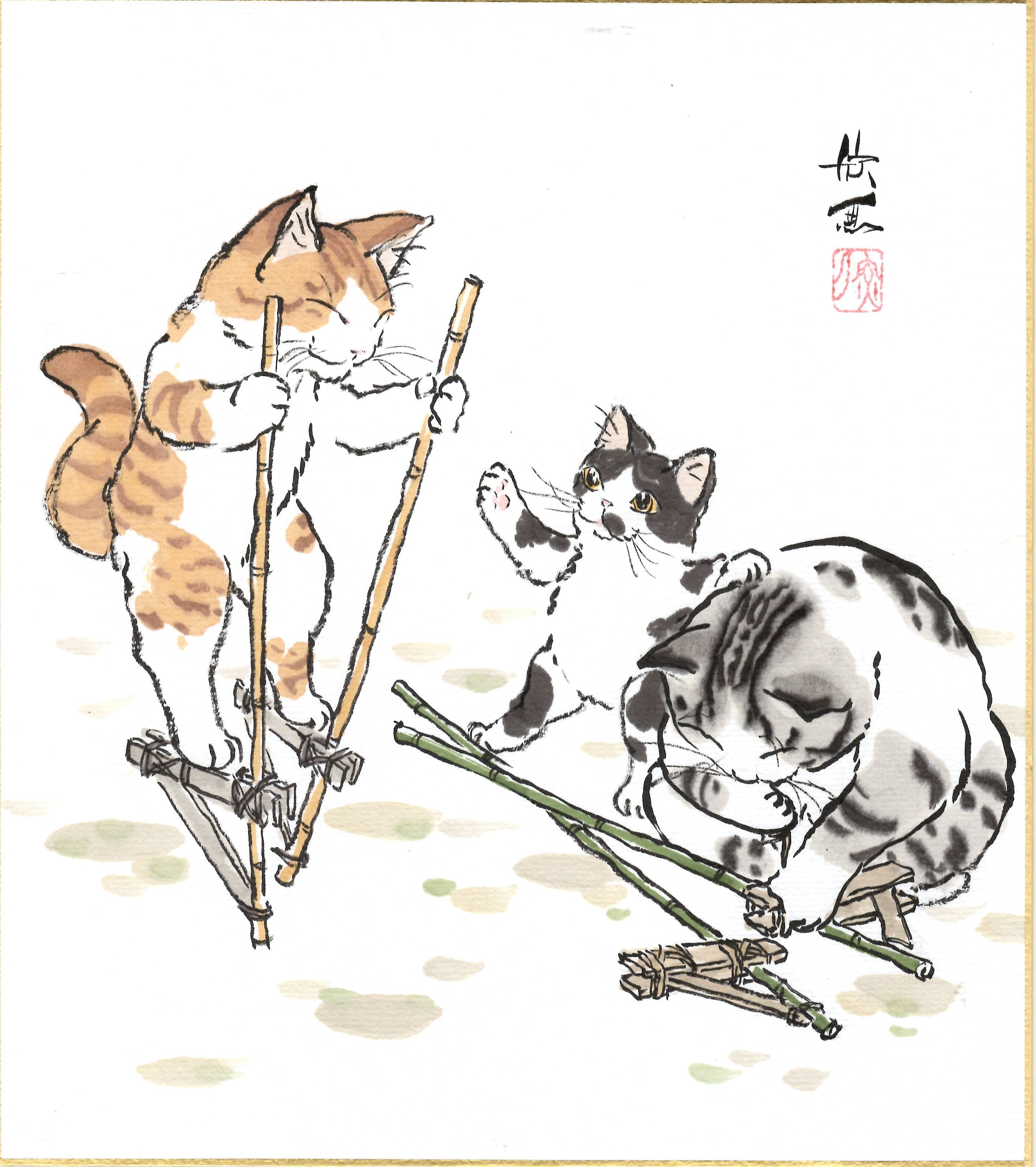 西村欣魚「釣り」色紙絵 | 吉村唐木店 WEBSHOP