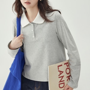 striped pullover with contrast collar