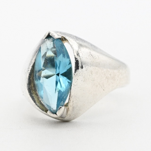Blue Topaz Accent Modern Style Signet Ring #12.0 / Denmark