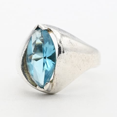 Blue Topaz Accent Modern Style Signet Ring #12.0 / Denmark