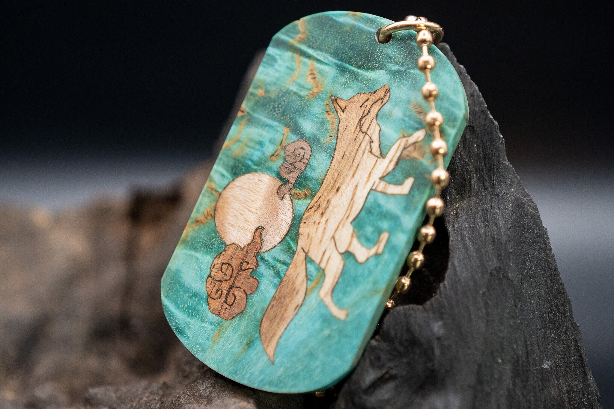 スタビライズウッド マスールバーチ ドッグタグ 象嵌 十五夜きつね