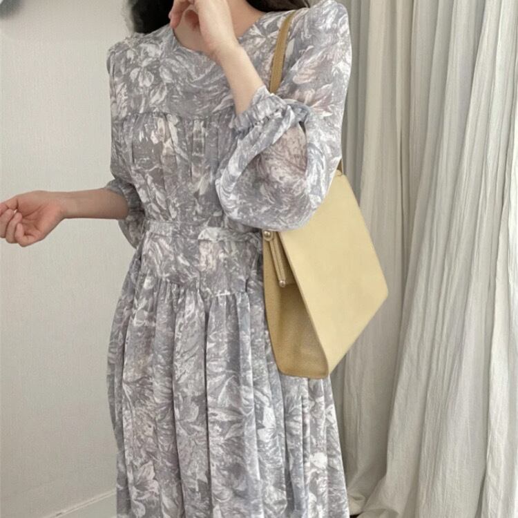 花柄ラウンドカラードレス3322