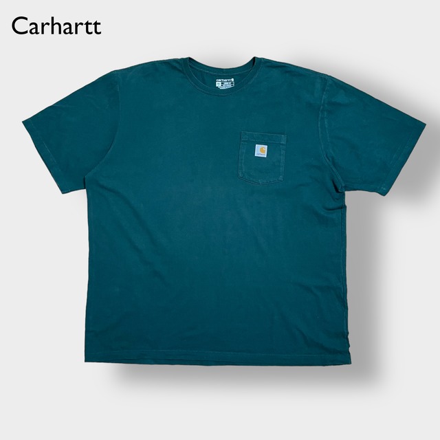 【Carhartt】2XL ビッグシルエット ワンポイント LOOSEFIT ポケットTシャツ ポケT カーハート ディープグリーン 半袖 夏物 US古着