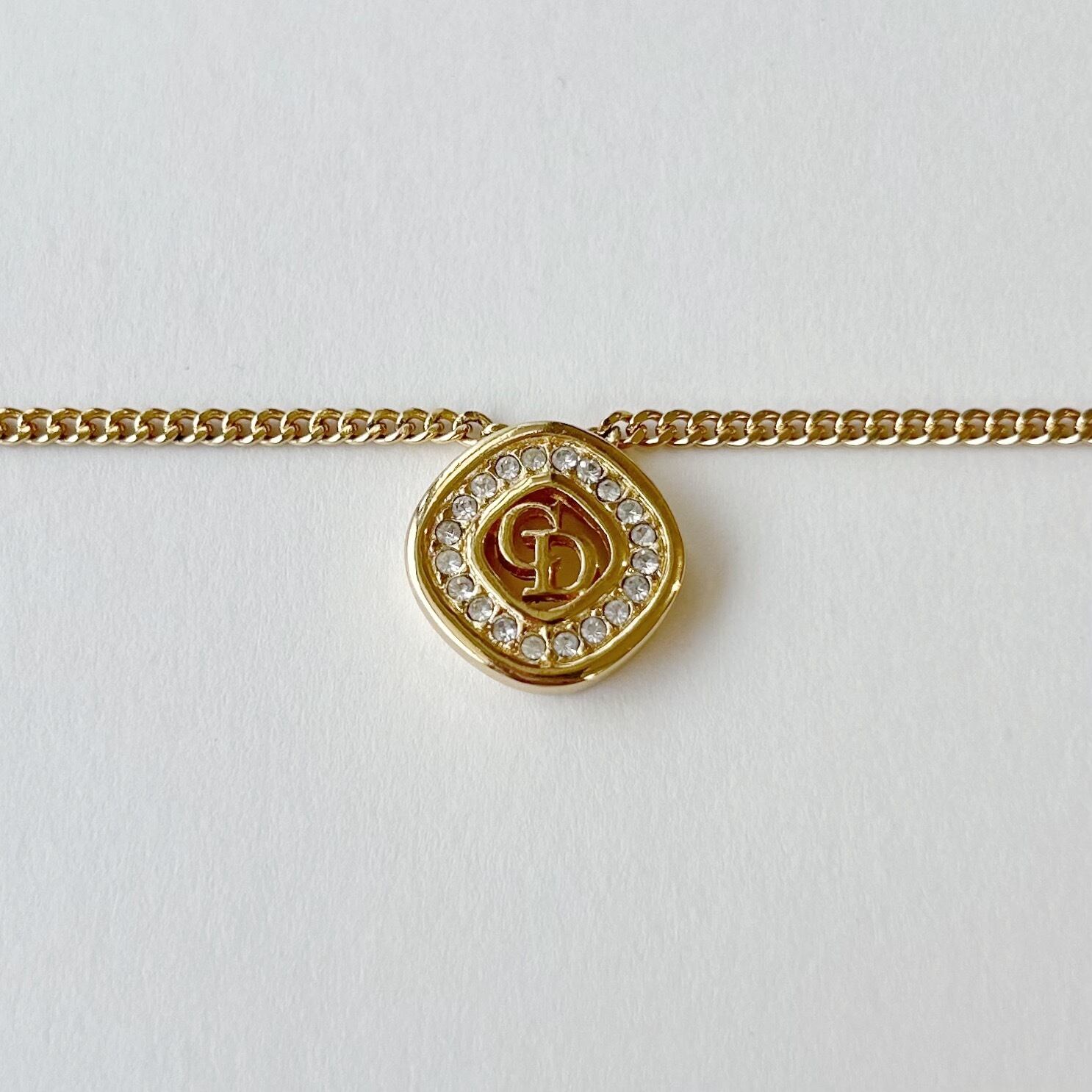N6241】Christian Dior logo square rhinestone necklace/クリスチャン