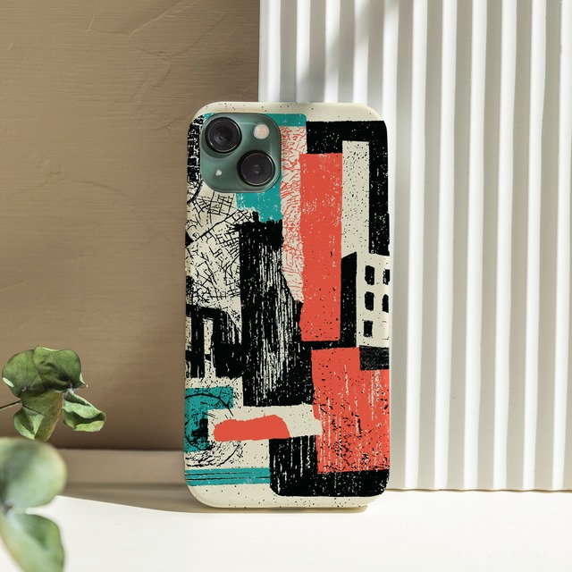受注生産 iPhoneケース 赤黒水色のグラフィックコラージュ｜ZINE風 ZINE060B